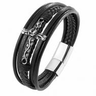 Плетеный браслет, 1 шт., размер 22.5 см., черный, серебряный BijouStore