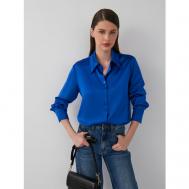 Блуза  , нарядный стиль, свободный силуэт, длинный рукав, манжеты, без карманов, однотонная, размер L, синий Vittoria Vicci