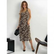 Платье-комбинация атлас, повседневное, классическое, полуприлегающее, макси, размер 42, коричневый, бежевый Sonitel