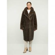 Пальто , искусственный мех, удлиненное, силуэт прямой, размер 52, коричневый Alef
