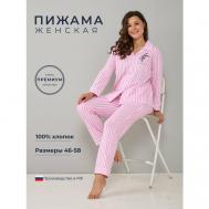 Пижама , брюки, рубашка, длинный рукав, размер 56, белый, розовый Алтекс