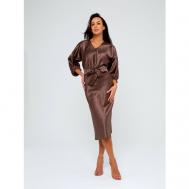 Платье ампир , атлас, вечернее, полуприлегающее, миди, вязаное, размер 42, коричневый RAPOSA