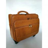 Умный чемодан  423, натуральная кожа, износостойкий, жесткое дно, 30 л, размер S, оранжевый Black buffalo