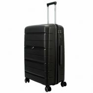 Умный чемодан , полипропилен, увеличение объема, опорные ножки на боковой стенке, ребра жесткости, водонепроницаемый, 120 л, размер L, черный Ambassador