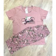 Пижама , бриджи, футболка, короткий рукав, размер 54, розовый Bravo