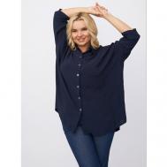 Блуза  , классический стиль, оверсайз, укороченный рукав, разрез, однотонная, размер 68-70, черный ZORY