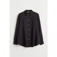Блуза  , свободный силуэт, длинный рукав, без карманов, манжеты, однотонная, размер 4XL, черный H&M
