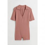 Комбинезон , повседневный стиль, прилегающий силуэт, без карманов, трикотажный, размер S, оранжевый, розовый H&M