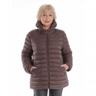 куртка   зимняя, средней длины, силуэт свободный, капюшон, карманы, размер 56, коричневый BELLEB