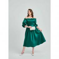 Платье атлас, полуприлегающее, макси, размер 42, зеленый Вика Карлова