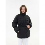 куртка  , демисезон/зима, силуэт свободный, ультралегкая, утепленная, без капюшона, пояс/ремень, влагоотводящая, быстросохнущая, размер XS/S, черный VOSQ