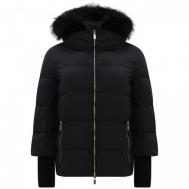 куртка   зимняя, силуэт прямой, капюшон, карманы, подкладка, манжеты, отделка мехом, размер 42, черный Baldinini