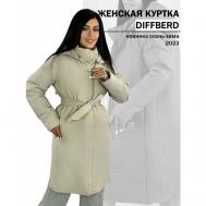 куртка  зимняя, силуэт прямой, капюшон, пояс/ремень, карманы, размер 48, бежевый Diffberd