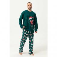 Пижама , брюки, лонгслив, карманы, размер 54, зеленый Оптима Трикотаж
