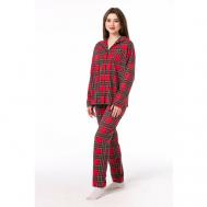 Пижама , рубашка, брюки, длинный рукав, трикотажная, размер 46, красный Оддис