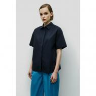 Блуза  , классический стиль, прямой силуэт, короткий рукав, манжеты, без карманов, однотонная, размер 42, синий Baon