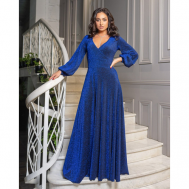 Платье с запахом вечернее, полуприлегающее, макси, размер 52/54, синий Mega-Moda