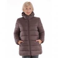 куртка   зимняя, средней длины, силуэт свободный, капюшон, карманы, размер 54, коричневый BELLEB