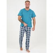 Пижама , футболка, брюки, пояс на резинке, трикотажная, карманы, размер 56, мультиколор IvCapriz