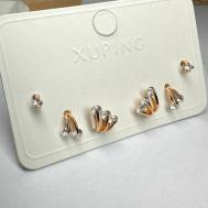 Комплект серег  Комплект серьги-гвоздики "Веточки фианитов" (3 пары), фианит, золотой XUPING JEWELRY