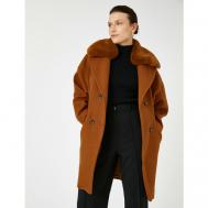 Пальто , размер 44, белый, коричневый Koton