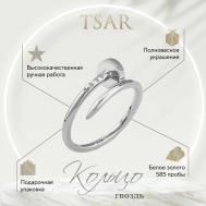Кольцо помолвочное , белое золото, 585 проба, родирование, размер 16.5 Tsar