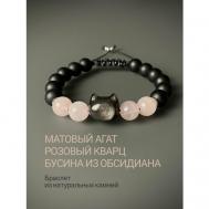 Плетеный браслет , агат, обсидиан, кварц розовый, черный, розовый Snow jewelry