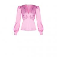 Блуза  , полуприлегающий силуэт, длинный рукав, без карманов, манжеты, однотонная, размер L, розовый Rinascimento