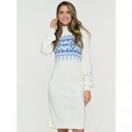 Платье , жаккард, в классическом стиле, прилегающее, миди, вязаное, размер 44, белый VAY