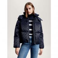 куртка  , демисезон/зима, средней длины, карманы, капюшон, съемный капюшон, размер XS, синий Tommy Hilfiger