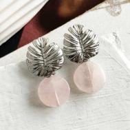 Серьги , родирование, кварц, размер/диаметр 35 мм., серебряный, розовый ELENA MINAKOVA Jewelry Design