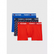 Комплект трусов транки , средняя посадка, быстросохнущая, подарочная упаковка, плоские швы, размер M (81-86 см), синий, красный, 3 шт. Tommy Hilfiger