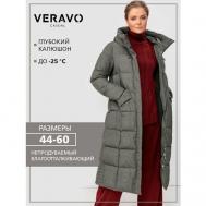 Пуховик, удлиненный, силуэт свободный, капюшон, карманы, размер 52, серый VeraVo