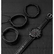 Наручные часы Наручные часы кварцевые мужские чёрные с кожаным ремешком и фенечками, черный Rclock