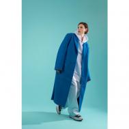 Пальто   демисезонное, шерсть, силуэт прямой, удлиненное, размер XS, синий ZNWR