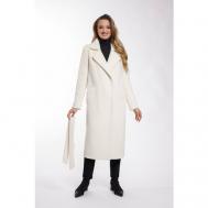 Пальто  демисезонное, силуэт прямой, удлиненное, карманы, размер 50, белый Modetta-style