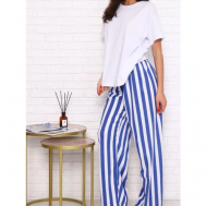Пижама , брюки, футболка, пояс на резинке, трикотажная, без карманов, размер 54, синий, белый LarChik