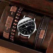 Наручные часы Кварцевые наручные часы с кожаным браслетом и фенечками, серебряный, черный MSCXDK
