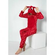 Пижама , длинный рукав, карманы, капюшон, размер L, красный Pijamoni