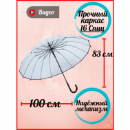 Зонт-трость полуавтомат, 2 сложения, купол 100 см., 16 спиц, прозрачный, чехол в комплекте, для женщин, черный Redmuraki