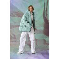 куртка  зимняя, оверсайз, капюшон, карманы, внутренний карман, утепленная, размер 44, зеленый YOUZ