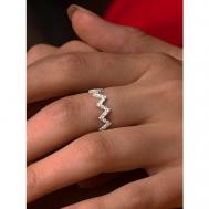 Кольцо на две фаланги , серебро, 925 проба, родирование, фианит, размер 13, серебряный, серый Miestilo