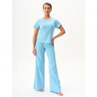 Пижама , футболка, брюки, короткий рукав, без карманов, стрейч, трикотажная, пояс на резинке, размер 44, голубой CATFIT
