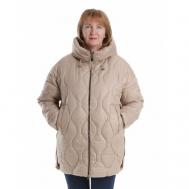 куртка  зимняя, средней длины, для беременных, карманы, капюшон, размер 50, бежевый Oumanyuhei