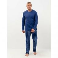 Пижама , брюки, лонгслив, трикотажная, карманы, размер 50/176, синий Интерлок