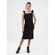 Платье-комбинация вискоза, свободный силуэт, миди, размер 60, черный bramble
