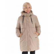 куртка   зимняя, средней длины, силуэт свободный, ветрозащитная, размер 56, бежевый BELLEB