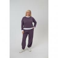 Костюм , свитшот и брюки, полуприлегающий силуэт, карманы, трикотажный, размер 54-56, фиолетовый, белый Любимыши
