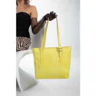 Сумка  шоппер  повседневная, натуральная кожа, вмещает А4, внутренний карман, регулируемый ремень, желтый Loran Rouge