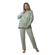 Пижама , лонгслив, брюки, длинный рукав, утепленная, размер 58, зеленый Elena Tex